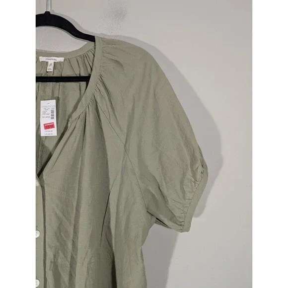 Maurices Womens Sage Short Sleeve Button Up Blouse Sz XXL Mature Modest Prairie - Picture 3 of 7